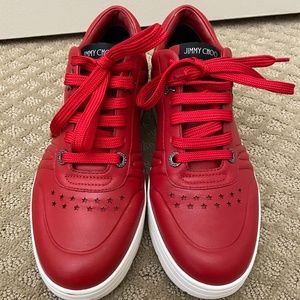 Jimmy Choo Hawaii F Red Calf Leather Sneakers